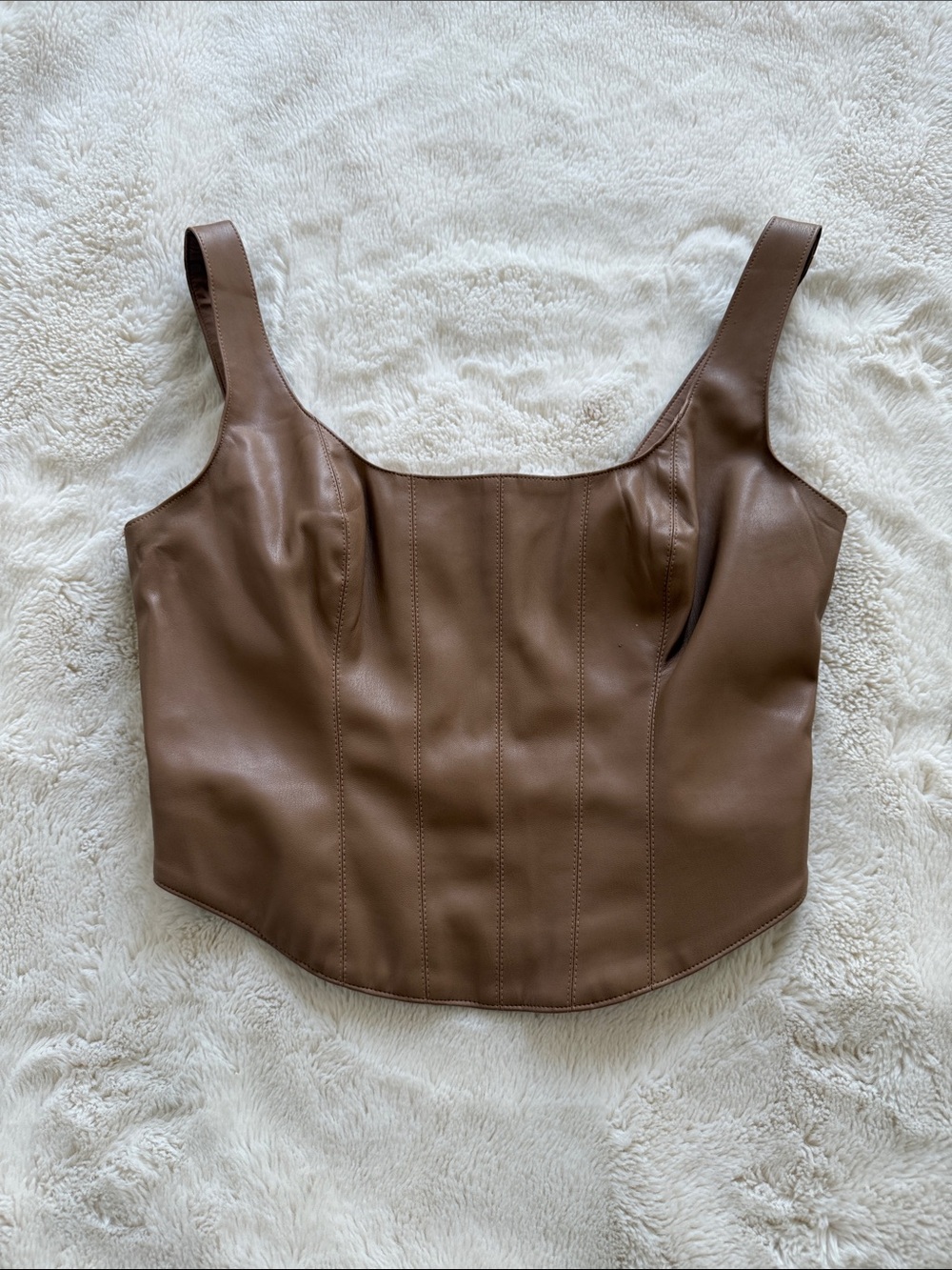 Abercrombie & Fitch Vegan Leather Corset Scoop Neck Tank Top Taupe sz M